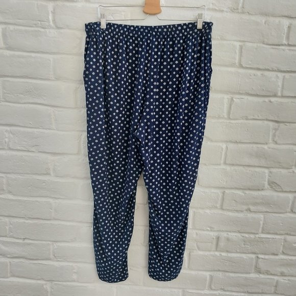 Chicos 1.5 Pants Women Medium 10 Navy Blue Print Pull On Elastic Waist 34 Casual - Picture 1 of 12